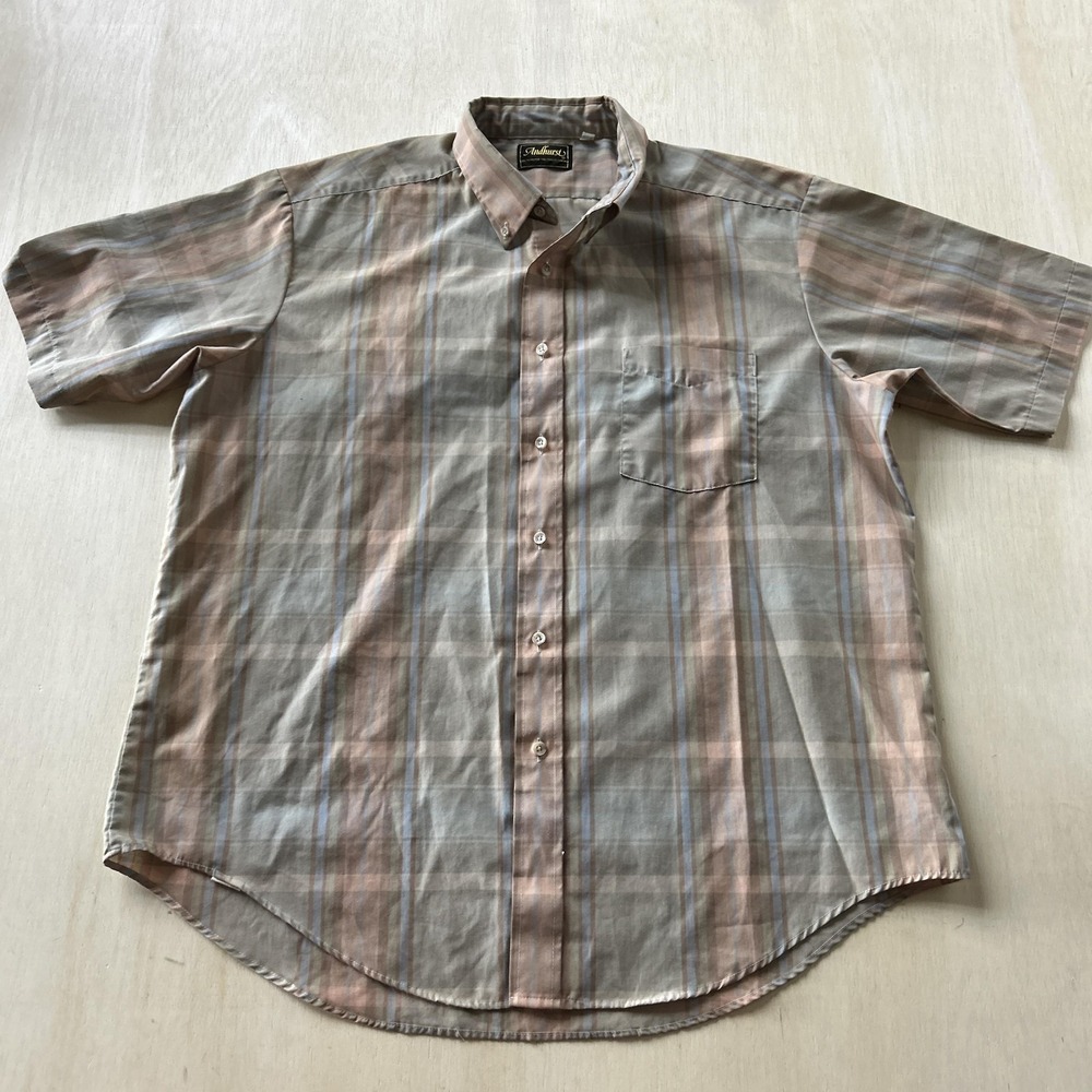 Vintage Andhurst Shirt Mens XL Multicolor Plaid Short Sleeve Button Up USA